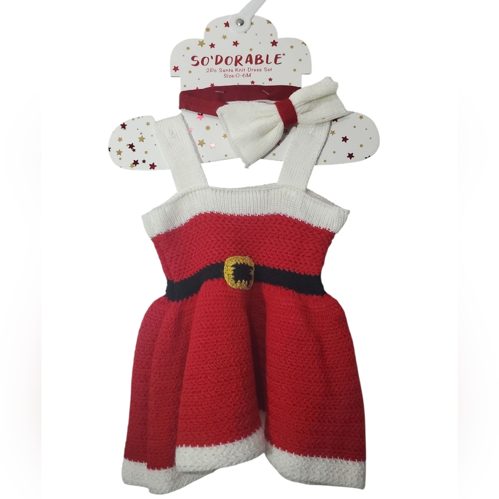 Baby Santa  Christmas Knit Dress with Bow